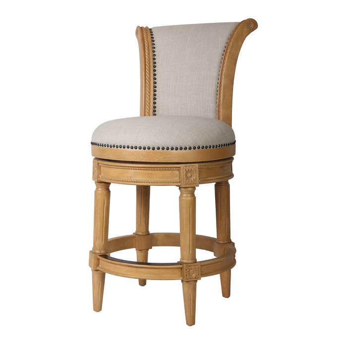 25" Fabric And Solid Wood Counter Height Swivel Bar Chair - Gray / Natural
