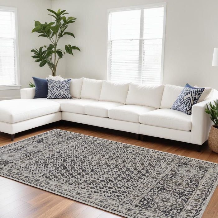 10' x 14' Abstract Stain Resistant Area Rug - Ivory Taupe And Gray