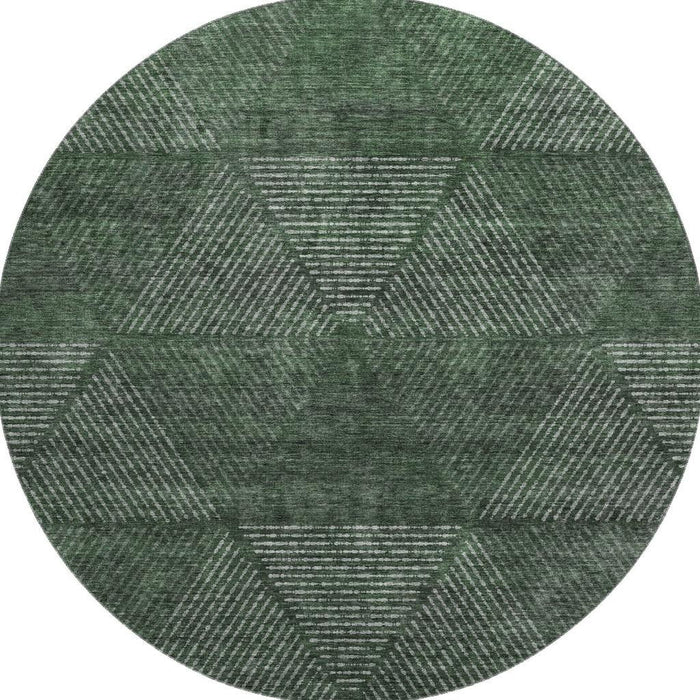 8' Geometric Washable Round Rug With UV Protection - Fern Green And Emerald