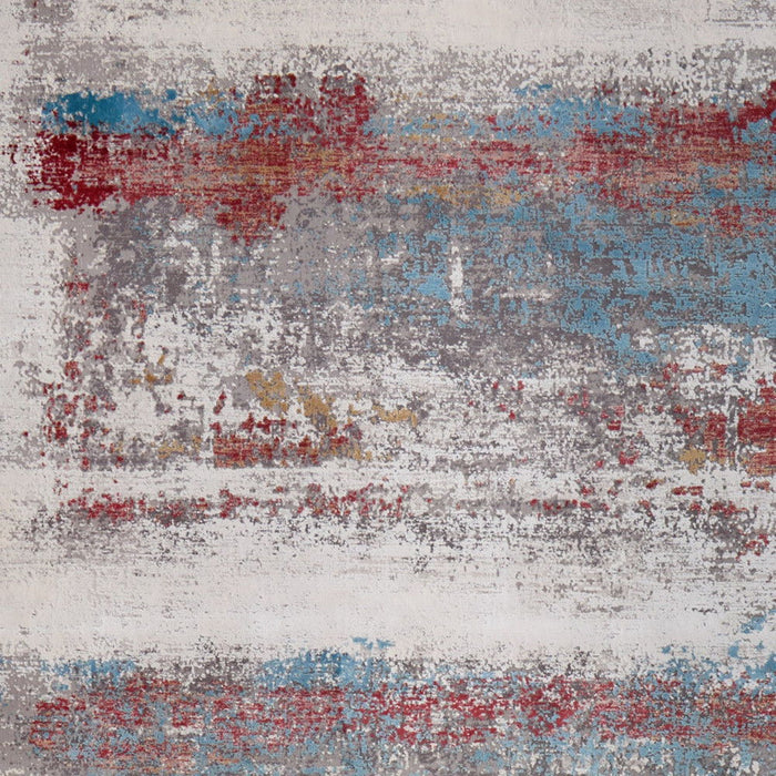 20' X 13' Abstract Power Loom Area Rug With Fringe - Gray / Red