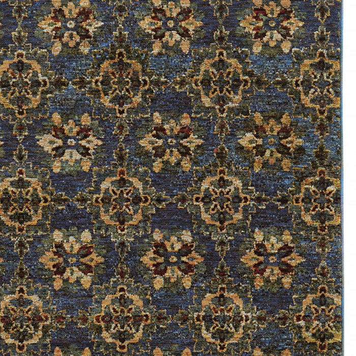 10' x 13' Oriental Power Loom Area Rug - Blue And Gold