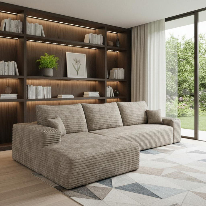 107" Corduroy Modular Compression Foam Sofa With Toss Pillows - Camel