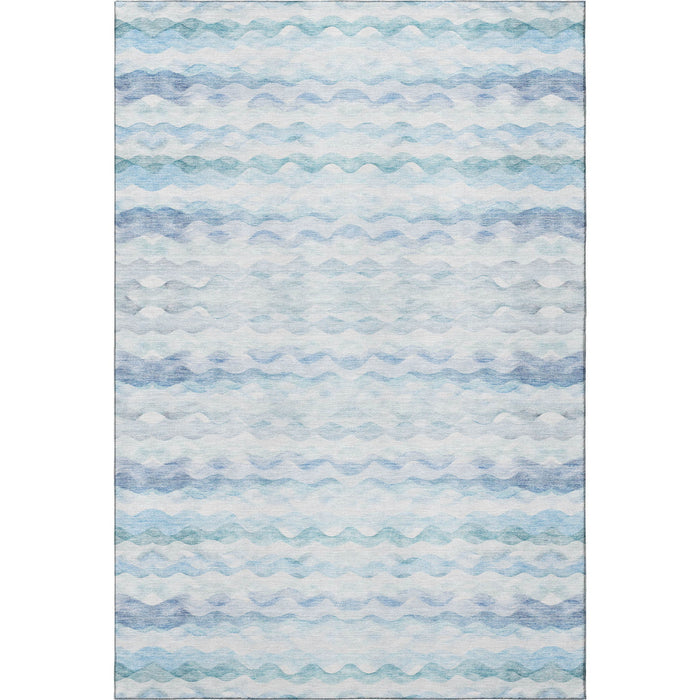 12' X 9' Coastal Geometric Washable Area Rug With UV Protection - Blue And Ivory