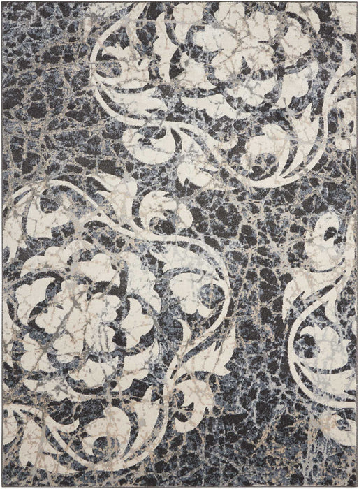 8' X 11' Floral Distressed Non Skid Area Rug (551161) - Ivory / Charcoal / Gray