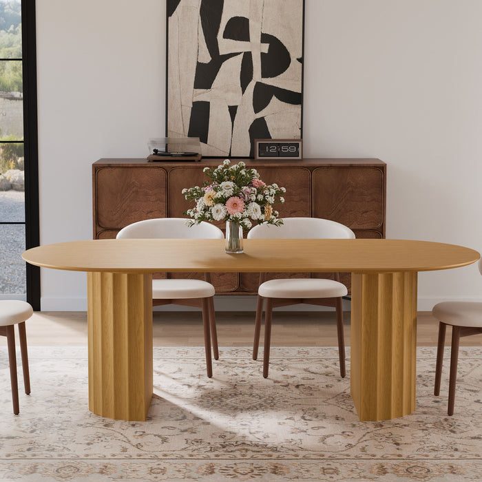 Double Pedestal Base Oval Wood Dining Table - Natural