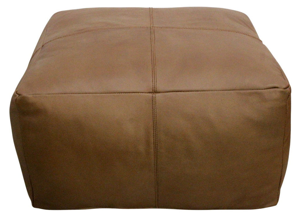 22" Genuine Leather Pouf Ottoman - Brown