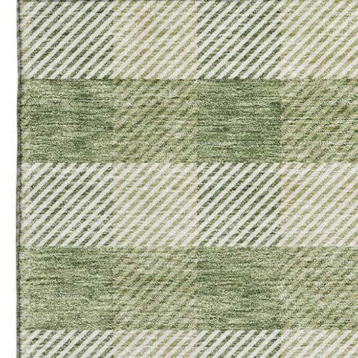 10' X 14' Plaid Washable Area Rug With UV Protection (673465) - Green / Ivory