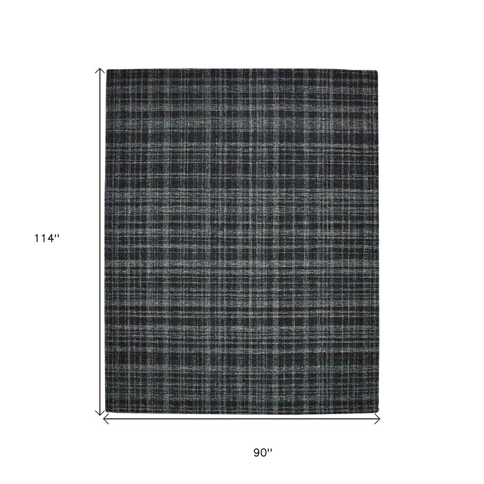 8' X 10' Wool Plaid Hand Tufted Area Rug - Black