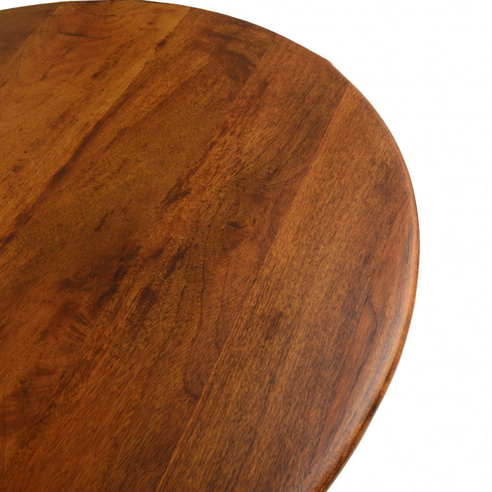 40" Rounded Solid Wood And Iron Pedestal Base Dining Room Table - Brown