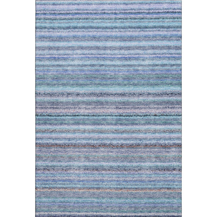 10' X 14' Striped Washable Area Rug With UV Protection (650824) - Sky Blue / Gray