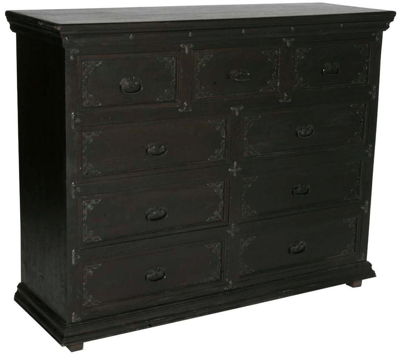 60" Carved Scrollwork Solid Wood Nine Drawer Double Dresser - Dark Brown