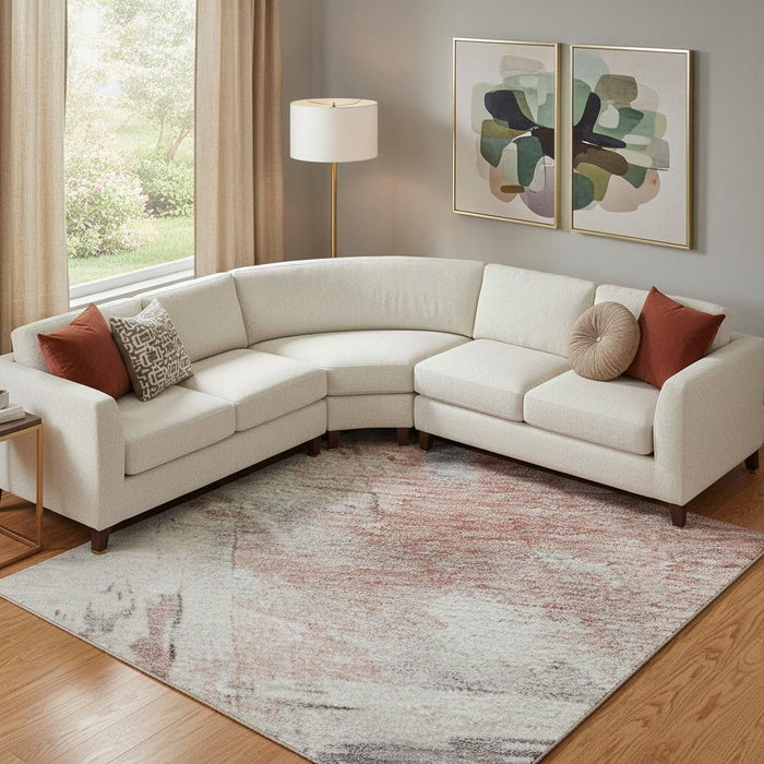 10' X 14' Abstract Washable Area Rug With UV Protection (697164) - Coral / Gray / Ivory