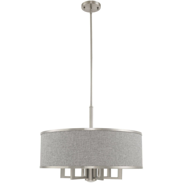 20" Seven Light Dimmable Chandelier With Shades - Nickel / Pearl Silver