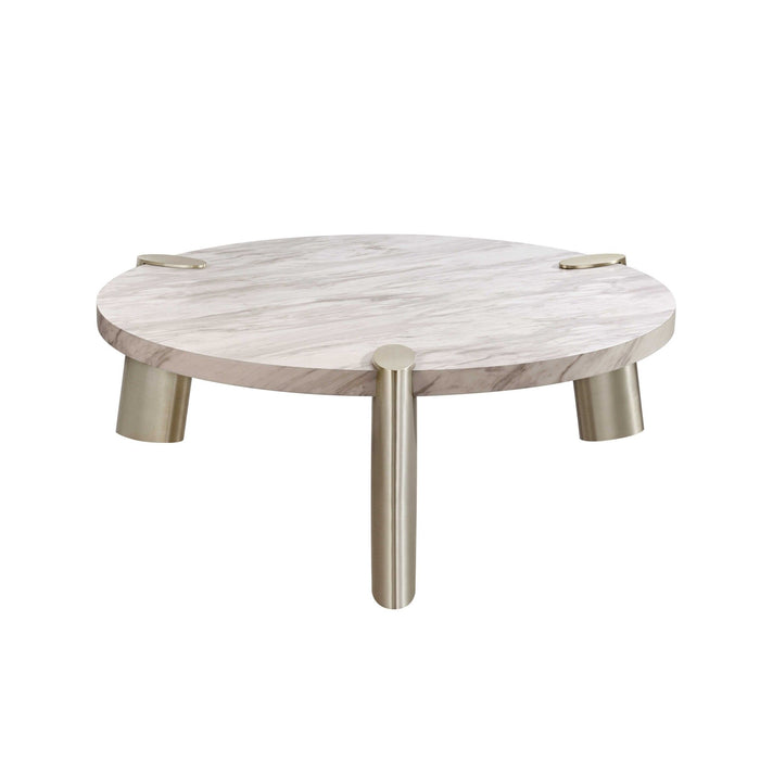 Genuine Marble Round Coffee Table - Gold And White