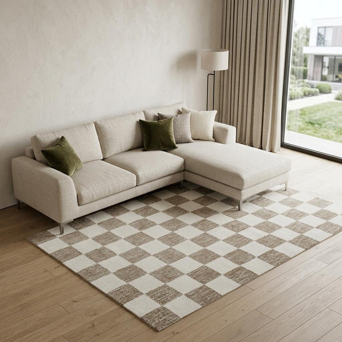 9' X 12' Checkered Area Rug (724066) - Beige / Brown
