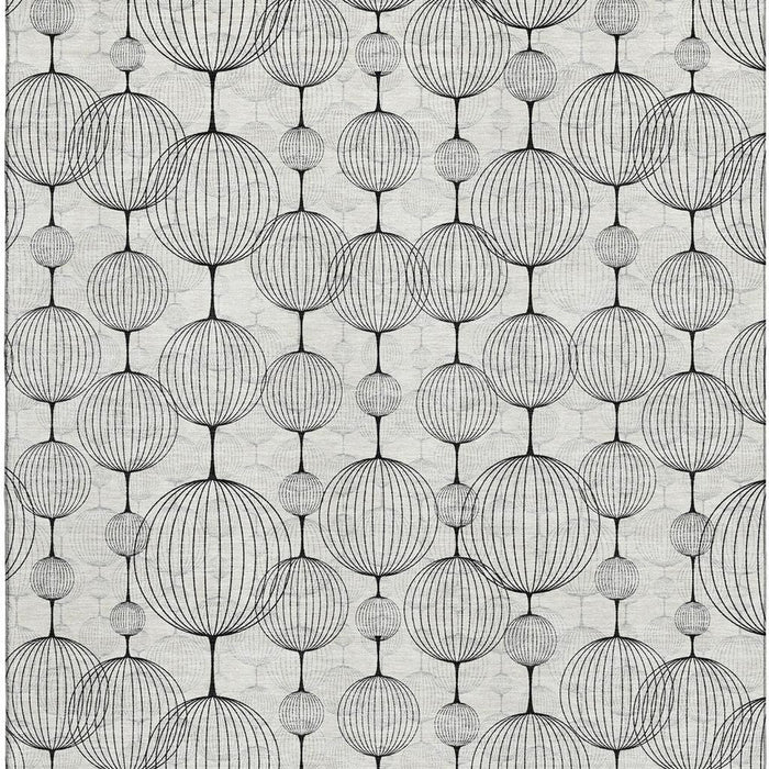 8' X 10' Geometric Washable Area Rug With UV Protection - Graphite And Silver