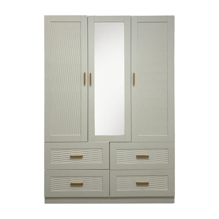 75" Ribbed Texturere Wood Mirro Three Door Four Drawer Combo Dresser - White