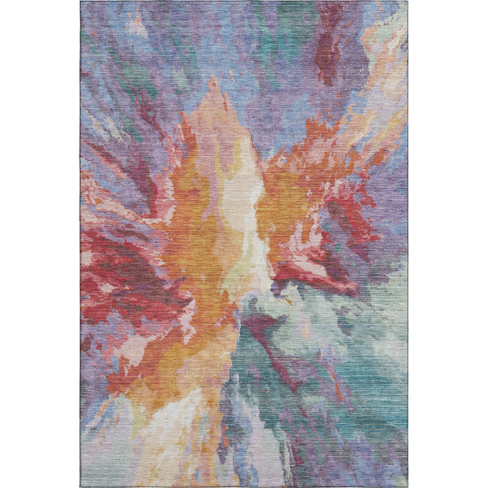 10' X 14' Abstract Washable Area Rug With UV Protection (695456) - Orange / Red / Teal