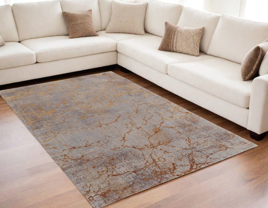 5' x 8' Abstract Power Loom Area Rug - Brown Gold And Gray