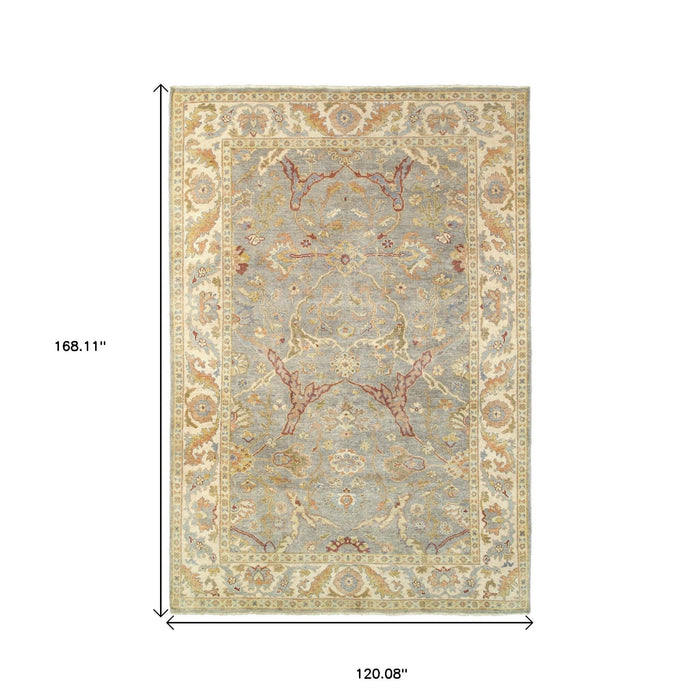 10' X 14' Wool Oriental Hand Knotted Area Rug - Gray And Beige