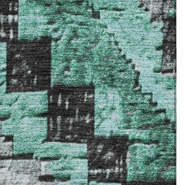 10' X 14' Diamond Washable Area Rug With UV Protection (707083) - Pale Aqua / Charcoal / Gray