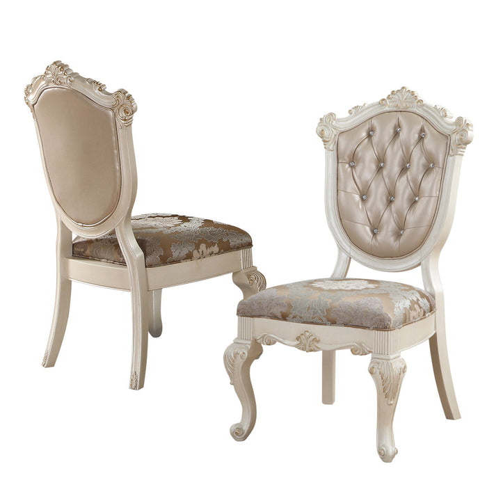 Tufted And Upholstered Faux Leather And Solid Wood Dining Side Chairs (Set of 2) - Pearl / Rose Gold