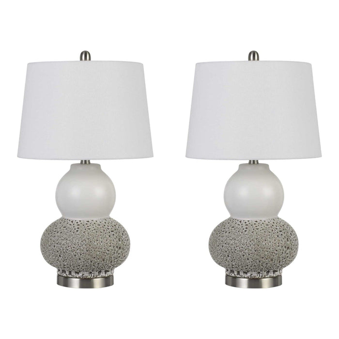 24" Metal Two Light Desk Table Lamps With White Globe Shade (Set of 2) - Silver