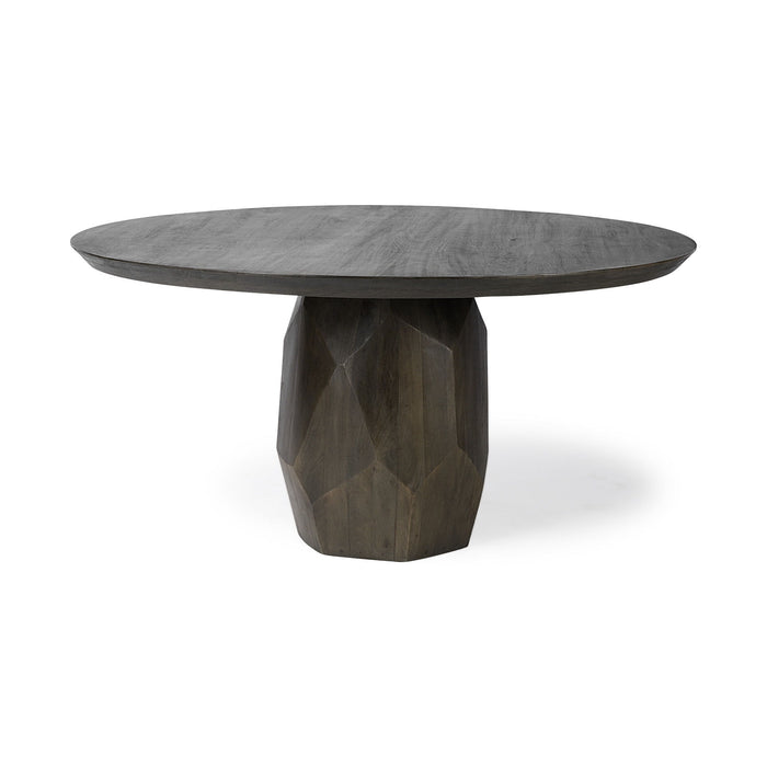 Rounded Solid Wood Pedestal Base Dining Table - Brown