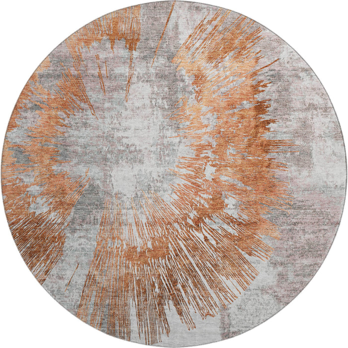 8' Abstract Washable Round Rug With UV Protection - Terra Cotta And Gray