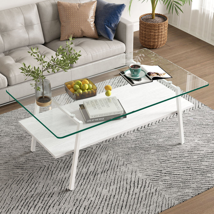 Giga rectangle coffee table with tempered glass tabletop and metal legs, modern design for living room decor.