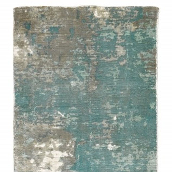 3' x 10' Abstract Pattern Indoor Runner Rug - Blue And Gray