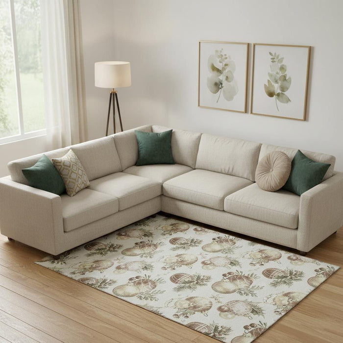 10' X 14' Polka Dot Washable Area Rug With UV Protection (702509) - Ivory / Brown / Beige