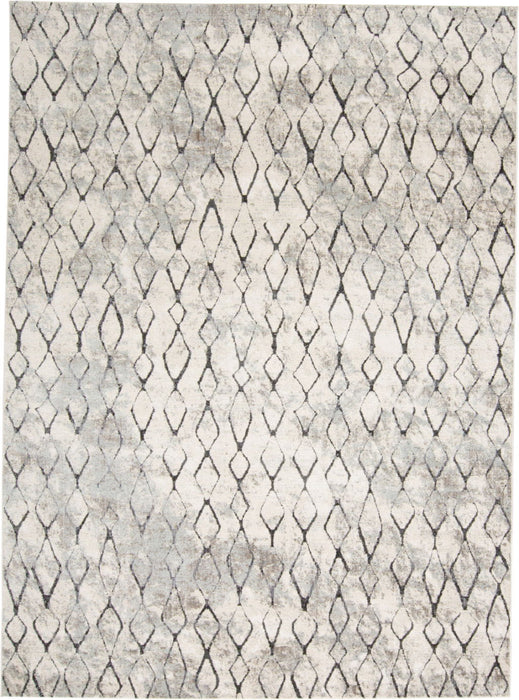 8' X 10' Geometric Power Loom Worn Faded Area Rug - Gray And Ivory