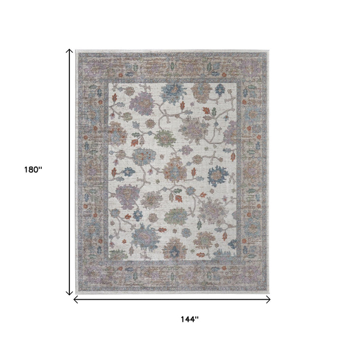 12' X 15' Floral Distressed Area Rug - Ivory