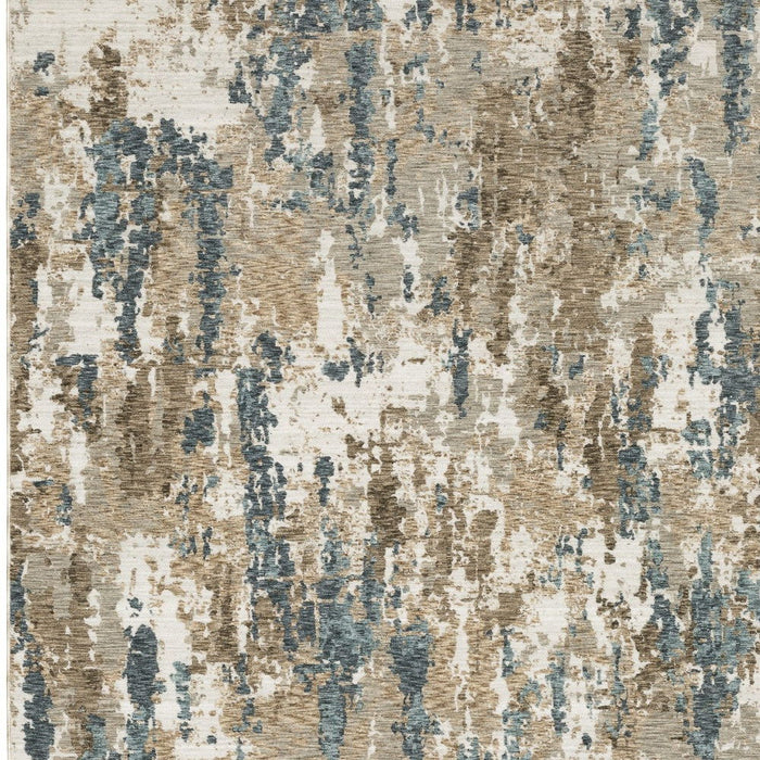 5' X 8' Abstract Area Rug With Fringe (575155) - Beige / Ivory / Teal