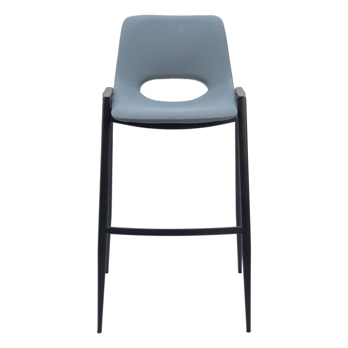 30" Faux Leather And Steel Low Back Bar Height Bar Chairs (Set of 2) - Blue / Black