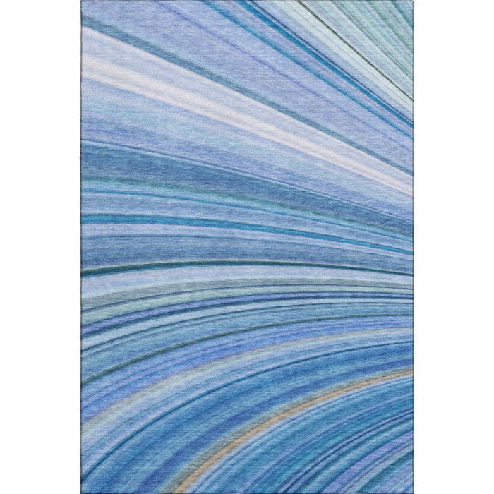 10' X 14' Abstract Washable Area Rug With UV Protection (650344) - Blue / Ivory / Gold