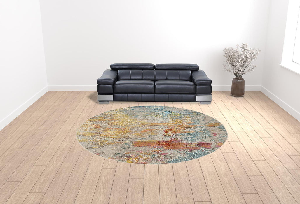 10' Round Abstract Power Loom Area Rug - Green
