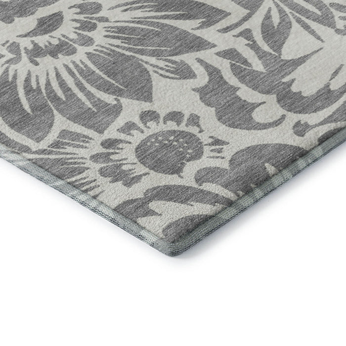 8' X 10' Floral Washable Area Rug With UV Protection (648650) - Gray / Ivory