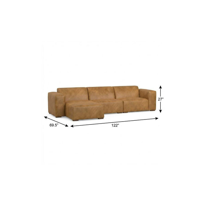 Sienna Modular Leather Sofa With Brown Legs - Brown