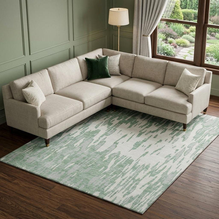 10' X 14' Abstract Washable Area Rug With UV Protection (675198) - Sage / Ivory