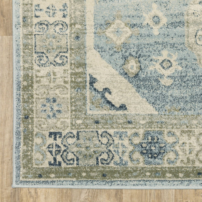 8' x 10' Oriental Power Loom Stain Resistant Area Rug - Blue Gray Beige And Teal