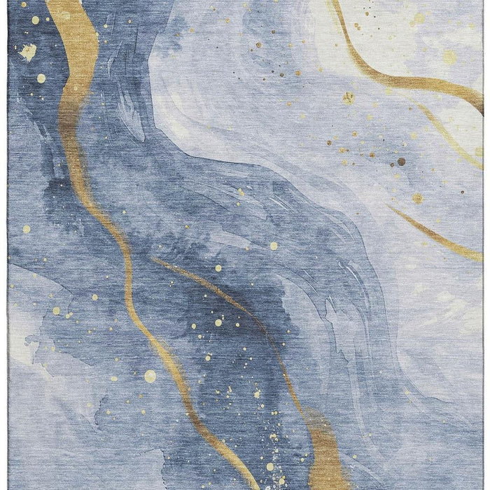 10' X 14' Abstract Washable Area Rug With UV Protection (694236) - Blue / Gold / Ivory