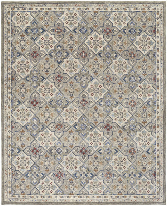 9' x 12' Wool Patchwork Tufted Handmade Stain Resistant Area Rug - Taupe Ivory And Red