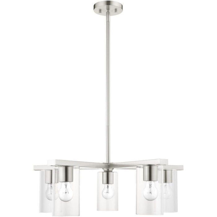 17" Five Light Dimmable Chandelier With Shades - Nickel