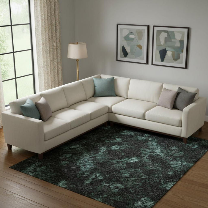 10' X 14' Abstract Washable Area Rug With UV Protection (717566) - Teal / Ivory