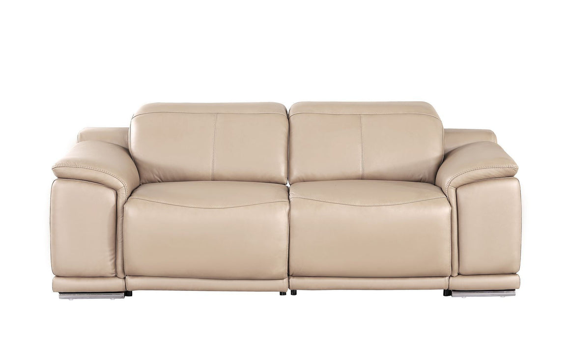 Leather Power Reclining Loveseat (643817) - Beige / Silver