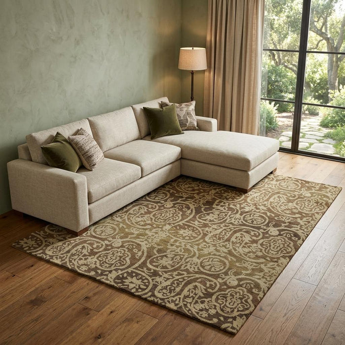 9' X 12' Wool Paisley Hand Knotted Area Rug (744348) - Brown / Tan