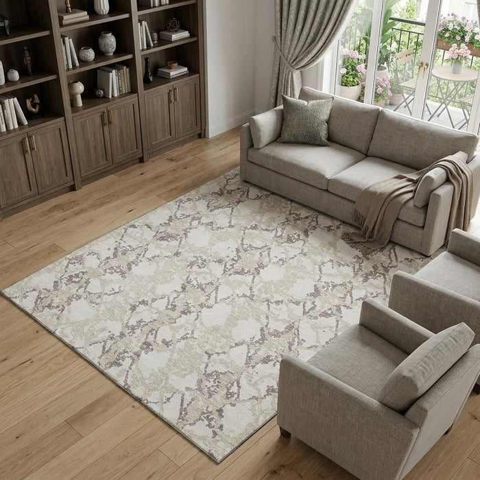 10' X 14' Abstract Washable Area Rug With UV Protection (676662) - Ivory / Taupe / Beige