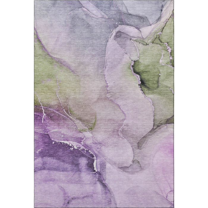 9' X 12' Abstract Washable Area Rug With UV Protection (647343) - Purple / Ivory / Green